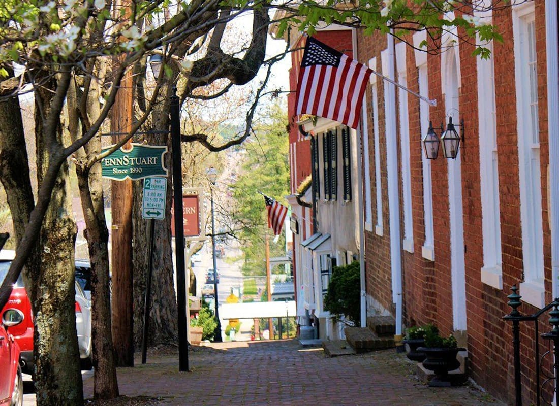 Abingdon, VA - Aerial view of the small town of Abingdon, VA