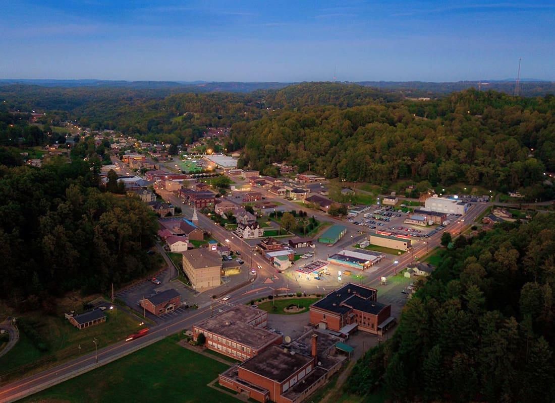 Clintwood, VA - Aerial view of the town of Clintwood, VA